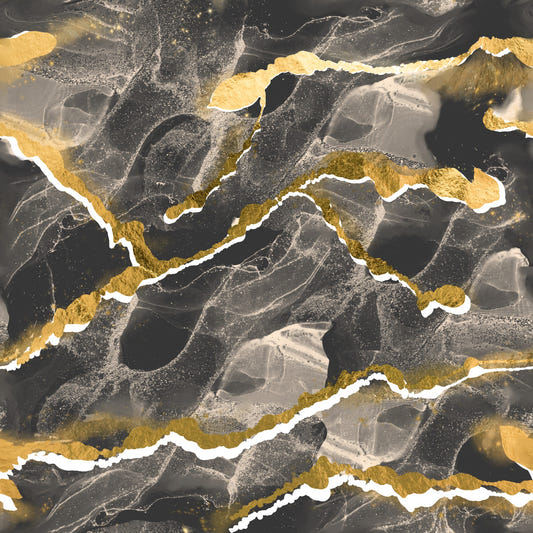 Golden Veins Charcoal Marble - Modern Luxe Abstract Wall Mural