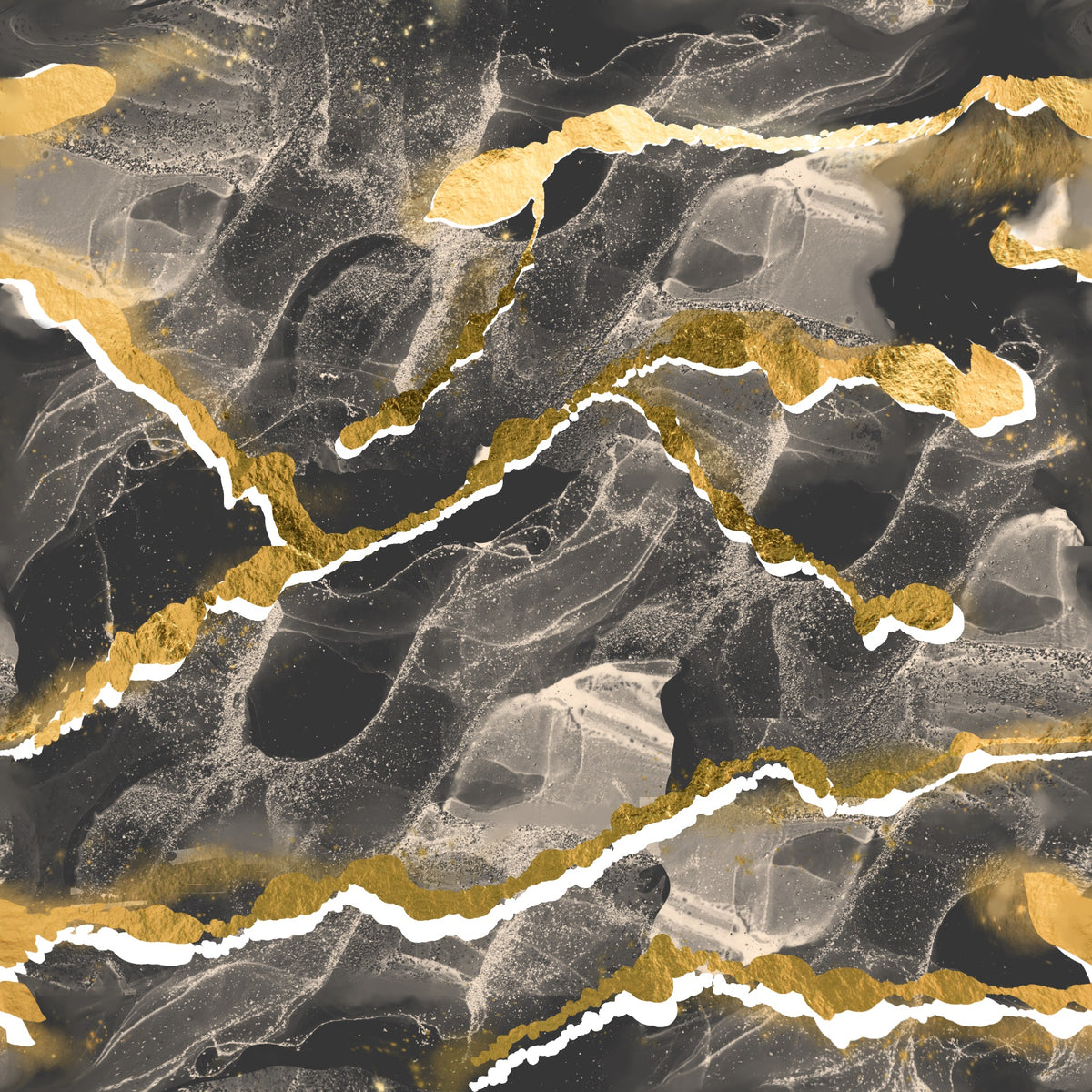 Golden Veins Charcoal Marble - Modern Luxe Abstract Wall Mural in your room — zoomed