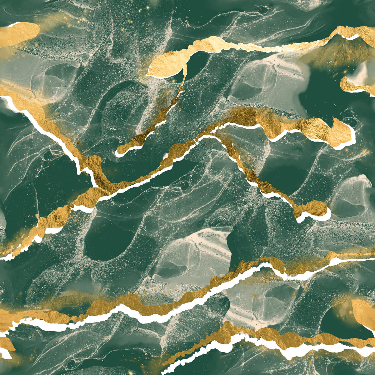 Golden Veins Emerald Marble - Modern Luxe Abstract Wall Mural in your room