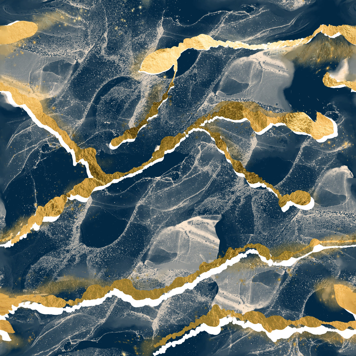 Golden Veins Navy Marble - Modern Luxe Abstract Wall Mural in your room
