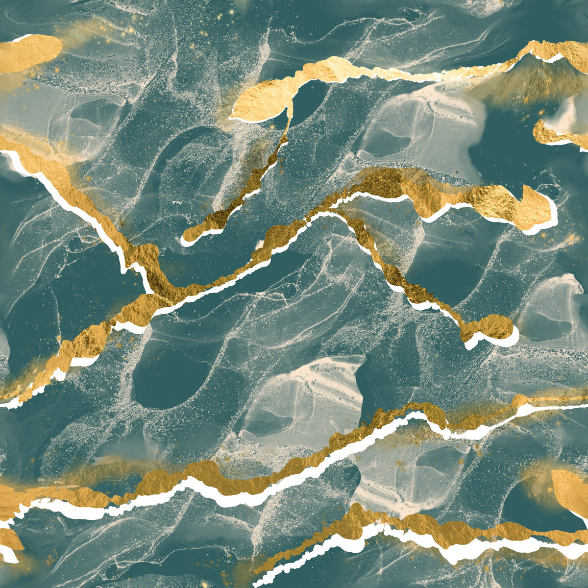 Golden Veins Deep Lagoon Marble - Modern Luxe Abstract Wall Mural in your room — zoomed