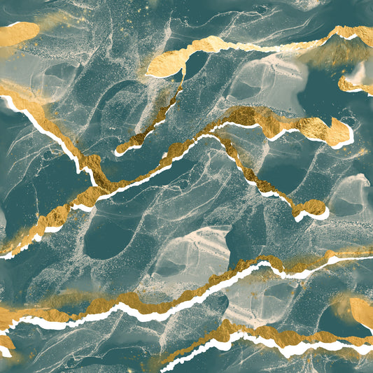 Golden Veins Deep Lagoon Marble - Modern Luxe Abstract Wall Mural