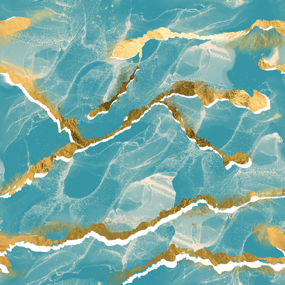 Golden Veins Tropical Teal Marble - Modern Luxe Abstract Wall Mural in your room