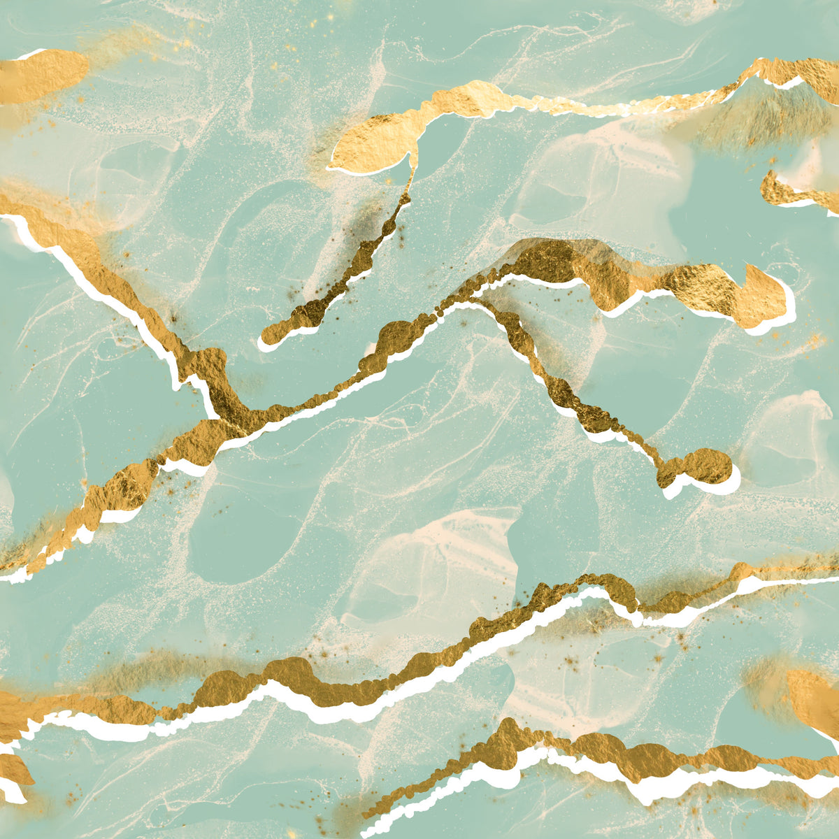 Golden Veins Mint Whisper Marble - Modern Luxe Abstract Wall Mural