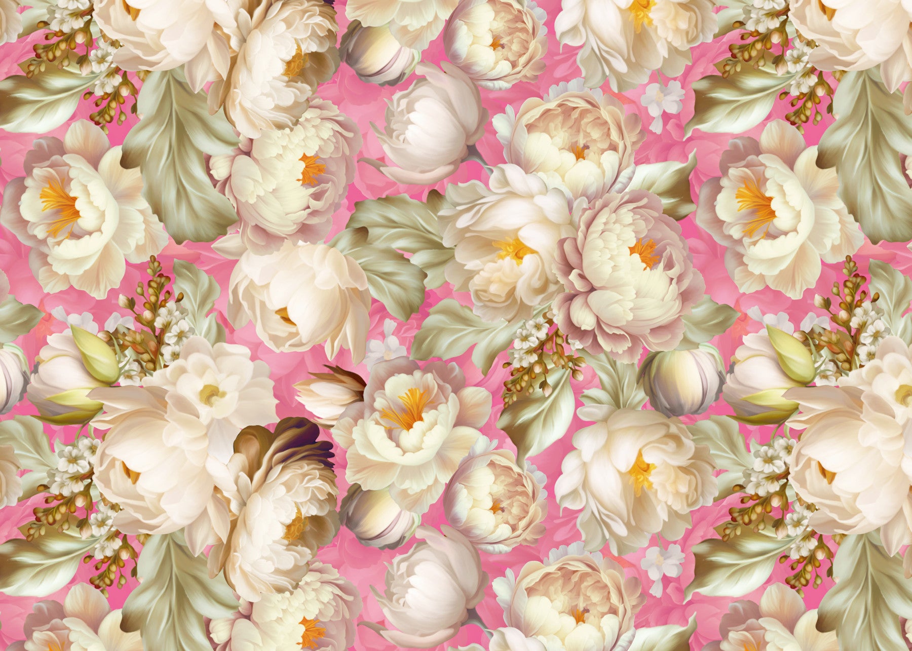 Pastel Pink Flower Burst Wallpaper – Soft, elegant mural depicting blooming flowers in gentle pink shades.
