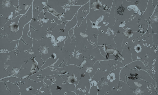 Whimsical Woodland Gray Wall Mural