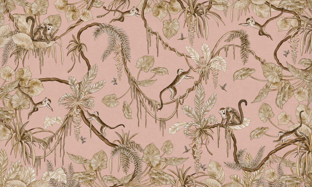 Monkey Grove Blush Wall Mural in your room