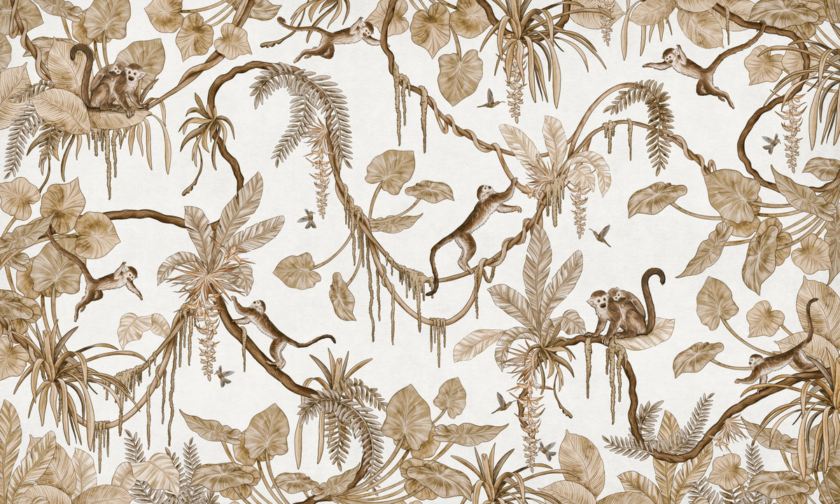 Botanical Monkeys Wall Mural in your room — zoomed