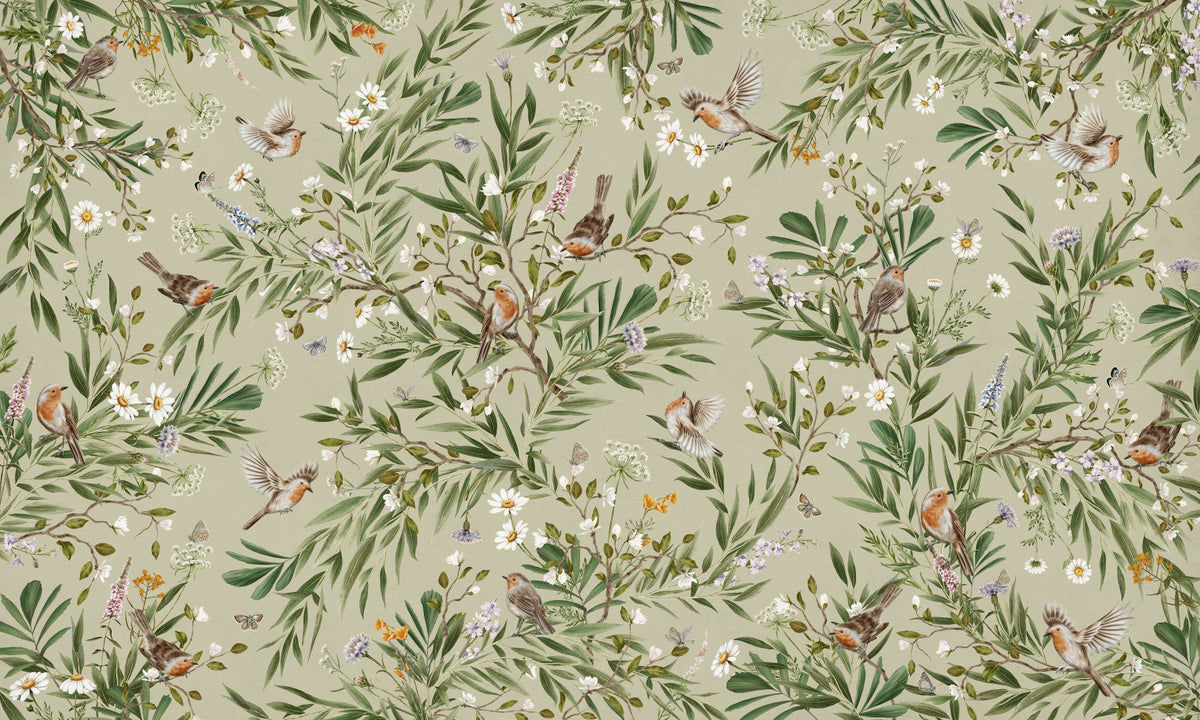 Birds & Blooms Wall Mural in your room — zoomed