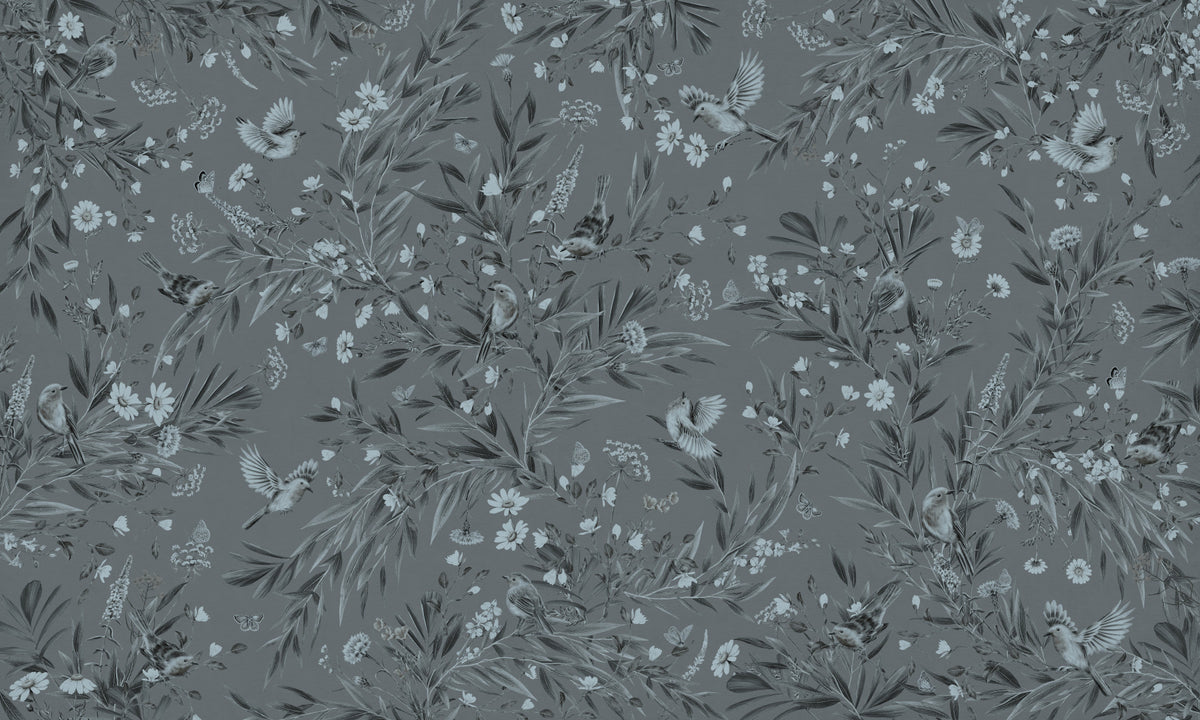 Grey Floral Aviary Wall Mural in your room