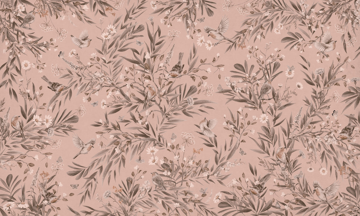 Birds & Botanicals Wall Mural in your room — zoomed