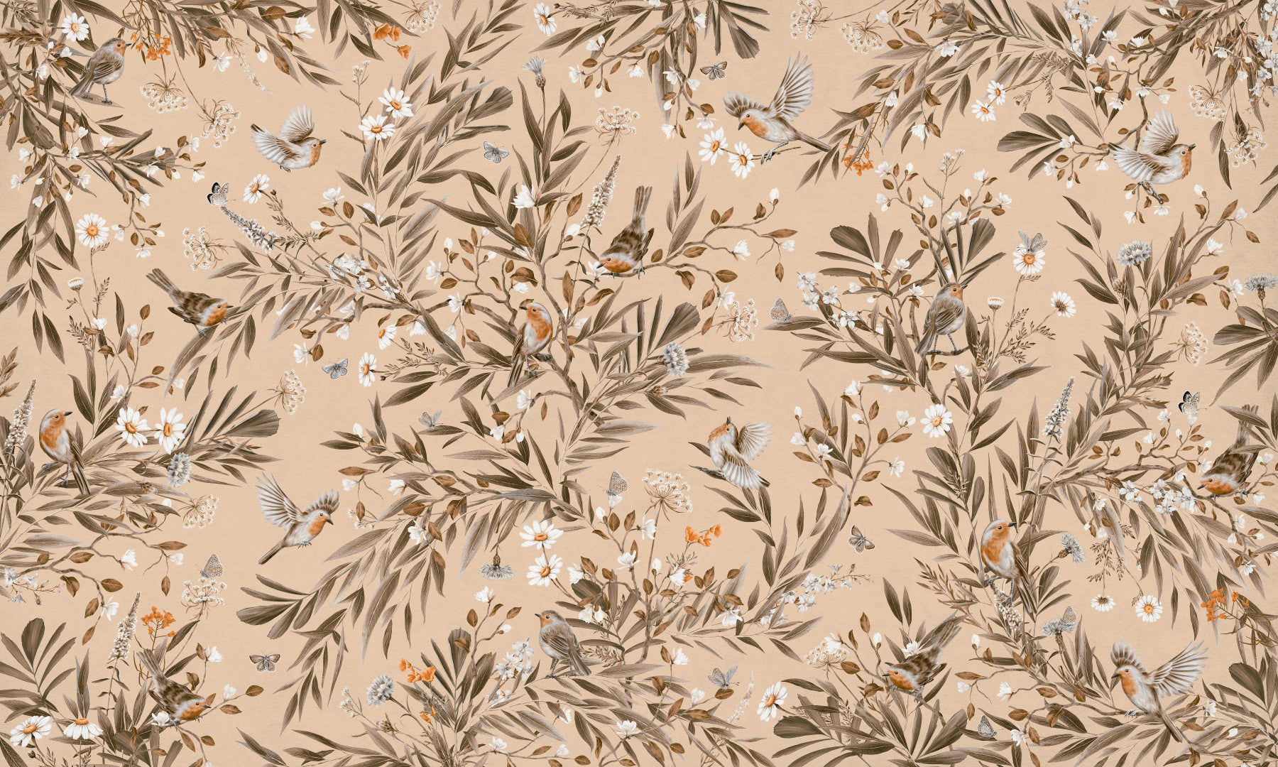 Botanical Birdsong Wall Mural in your room — zoomed