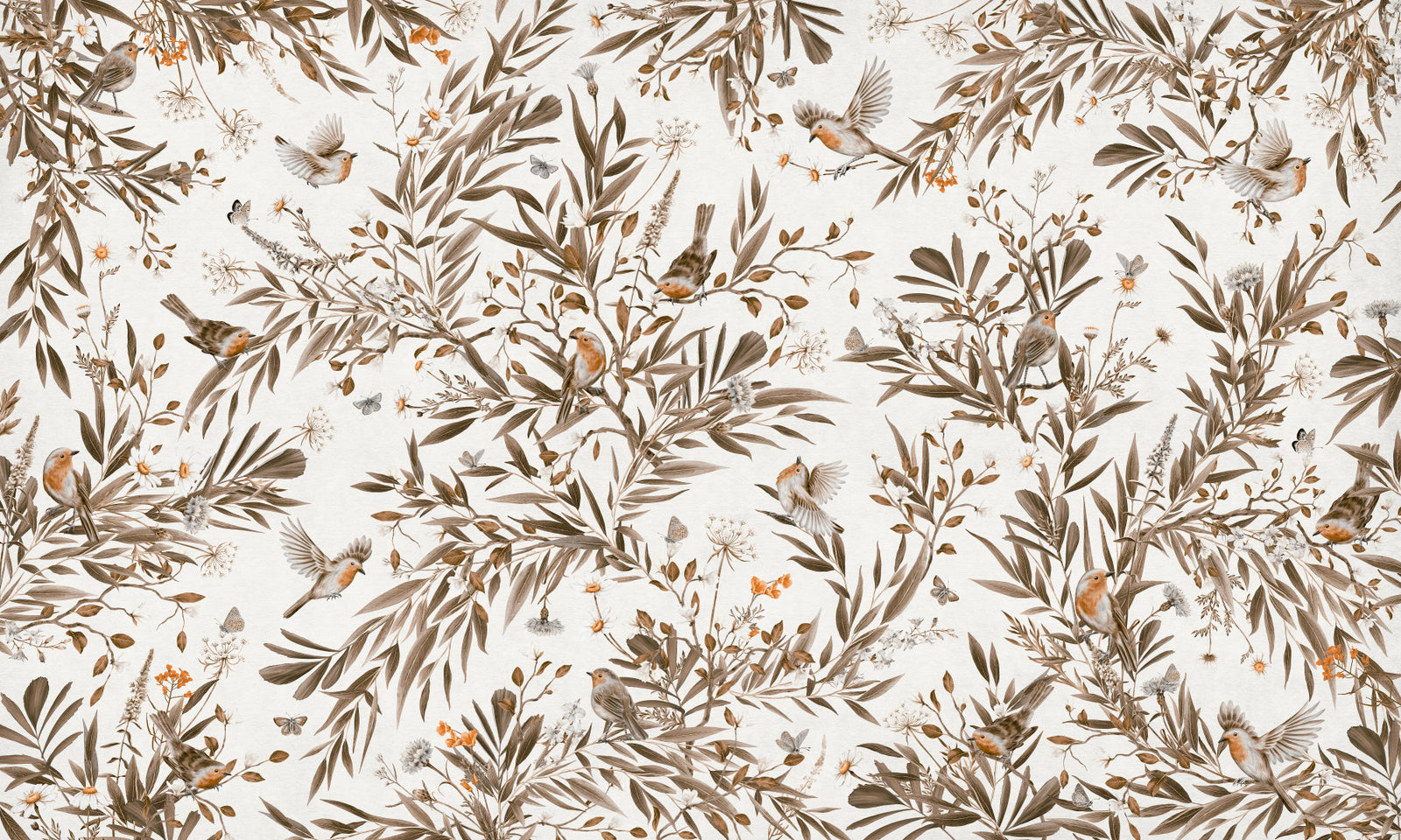 Birds & Blooms: Sepia Serenity Wall Mural in your room