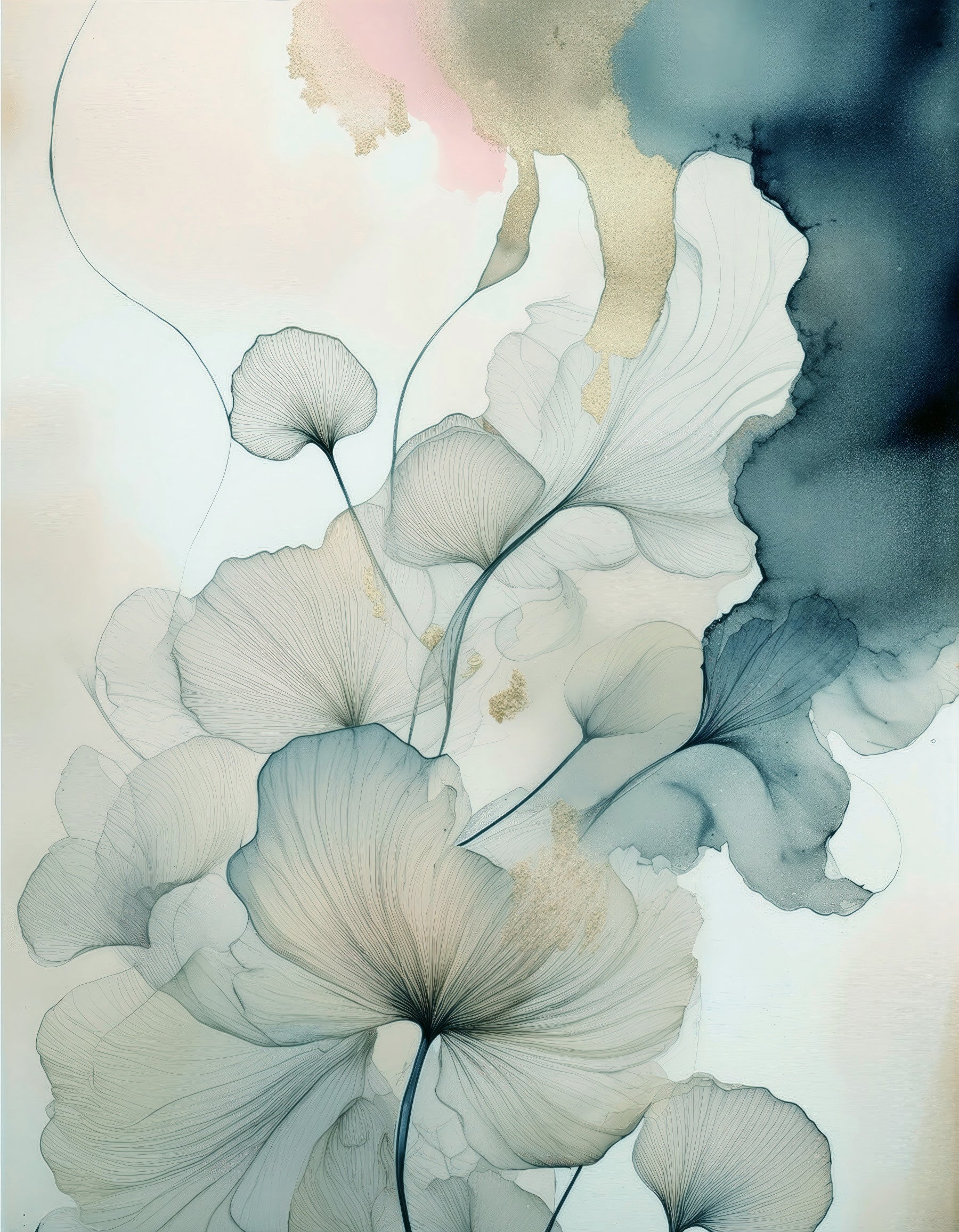 Translucent Teal Petals Wall Mural in your room — zoomed