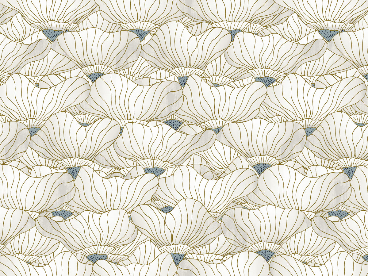 Dusty White Botanical Bloom Waves  Wall Mural in your room — zoomed