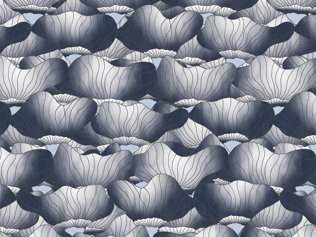 Navy Blue Botanical Bloom Waves Wall Mural in your room — zoomed