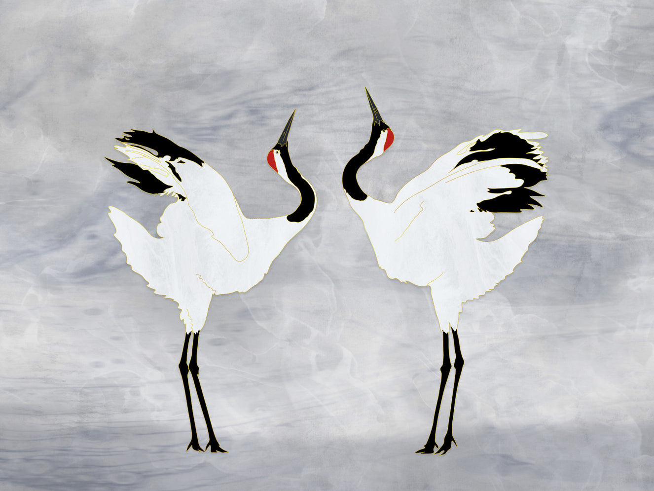 Dancing Cranes Wall Mural