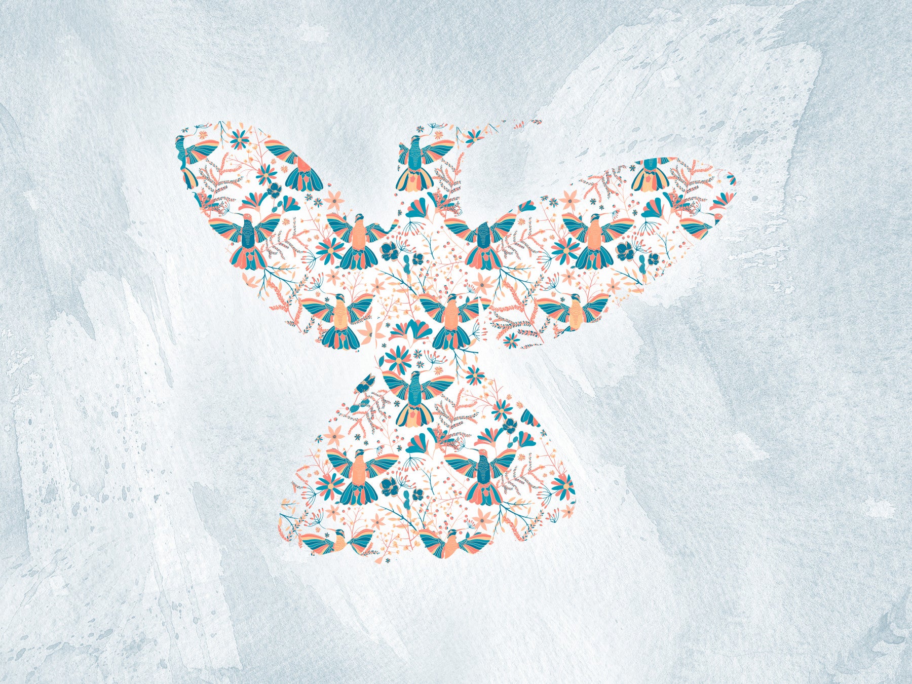 Floral Hummingbird  Wall Mural in your room — zoomed