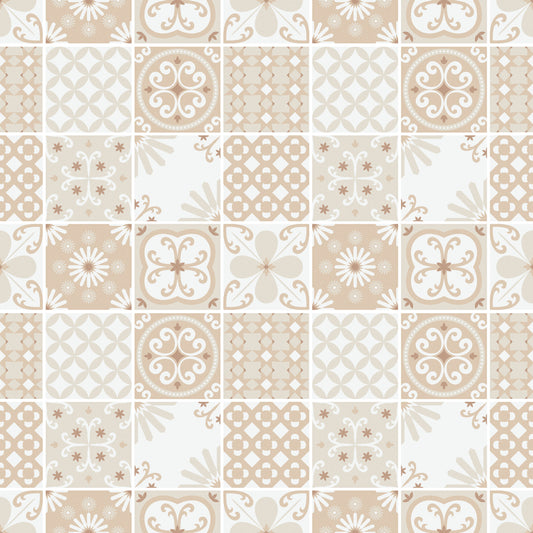 Vintage Folk Tiles – Sand Beige Wallpaper