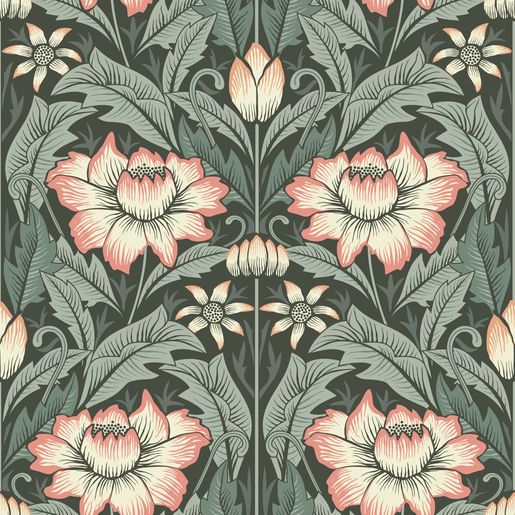 Timeless Garden – Forest Green Wallpaper⁠