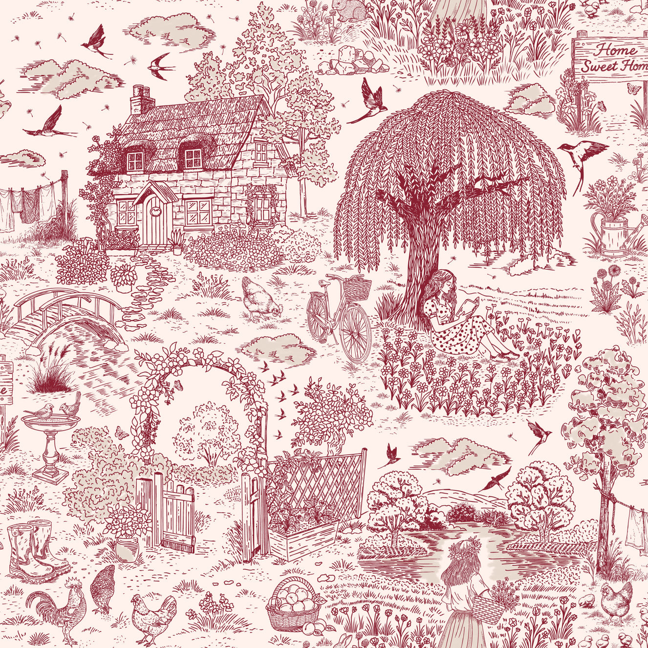 Country Charm Toile Wallpaper⁠