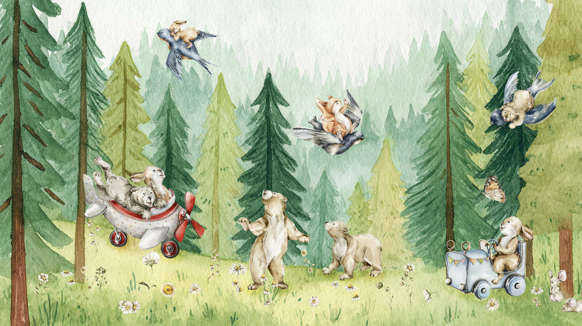 Forest Friends Take Flight Wall Mural in your room — zoomed