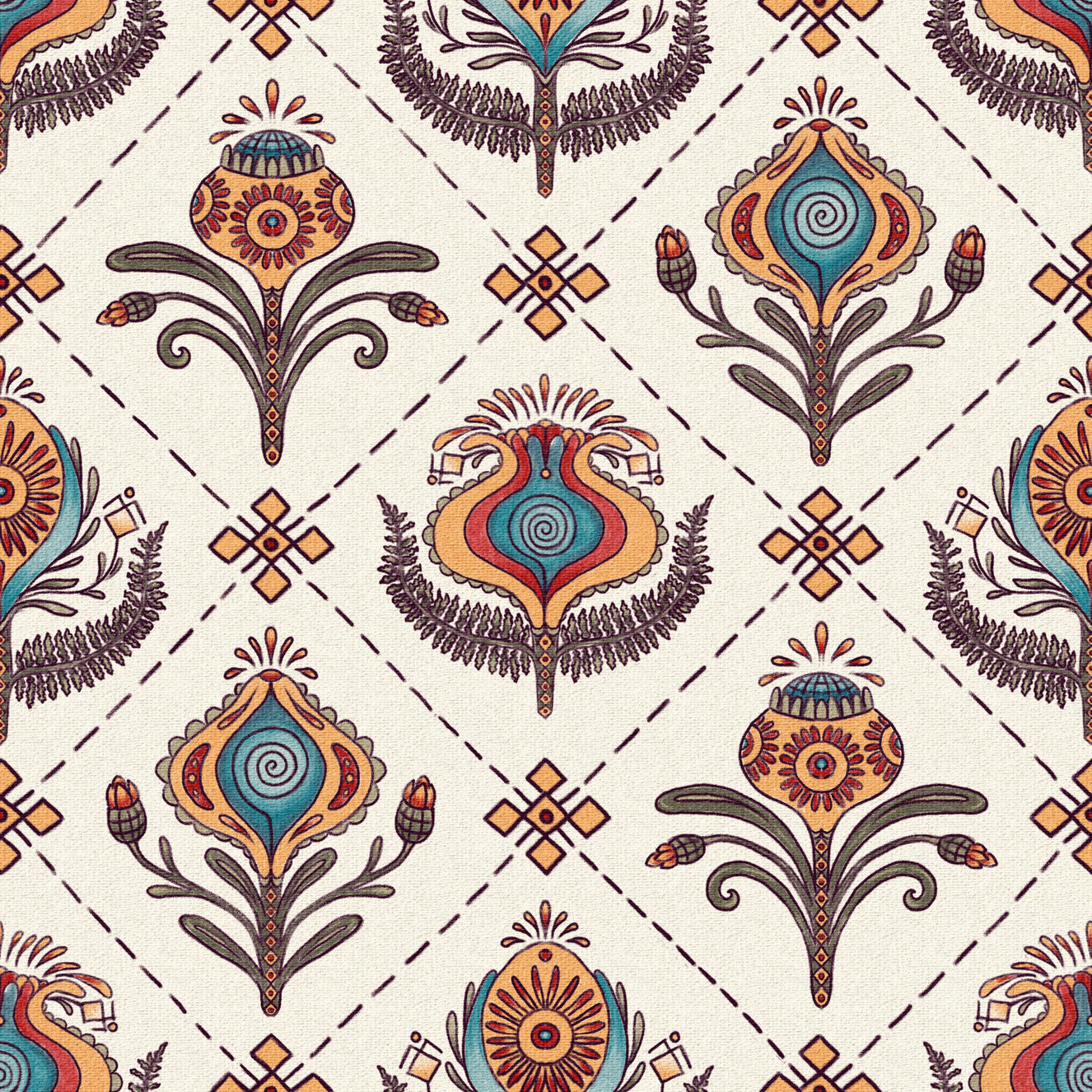 Boho Floral Grid Wallpaper⁠ -3228132