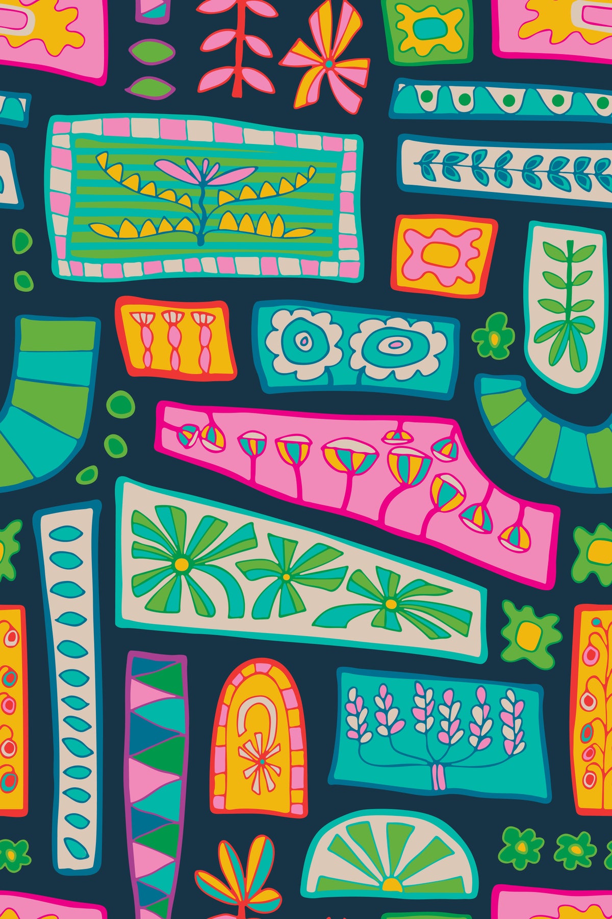 Flower Patches Bohemian Mod Patchwork Rainbow Brights Wallpaper⁠ in your room