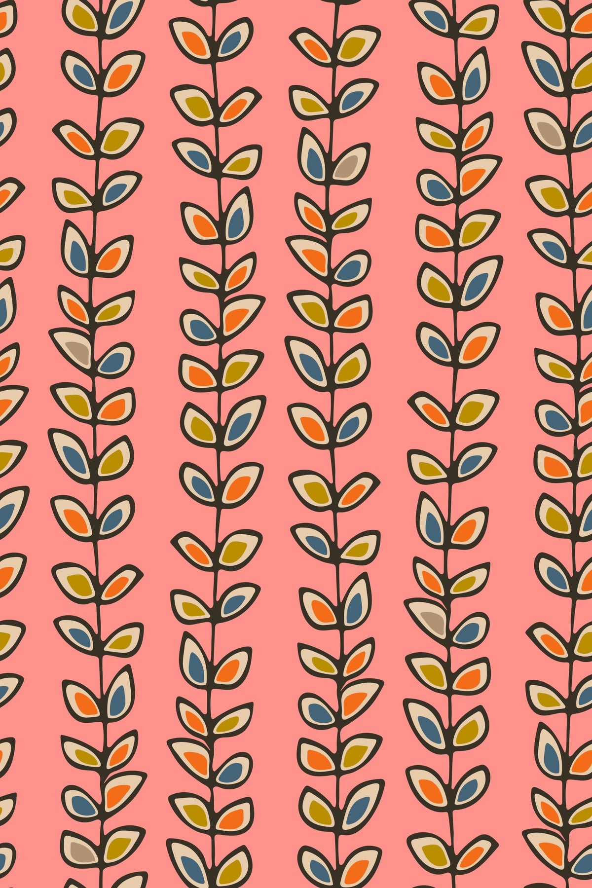 Climbing Vines Stripe Retro Leaves Pink Wallpaper⁠ in your room