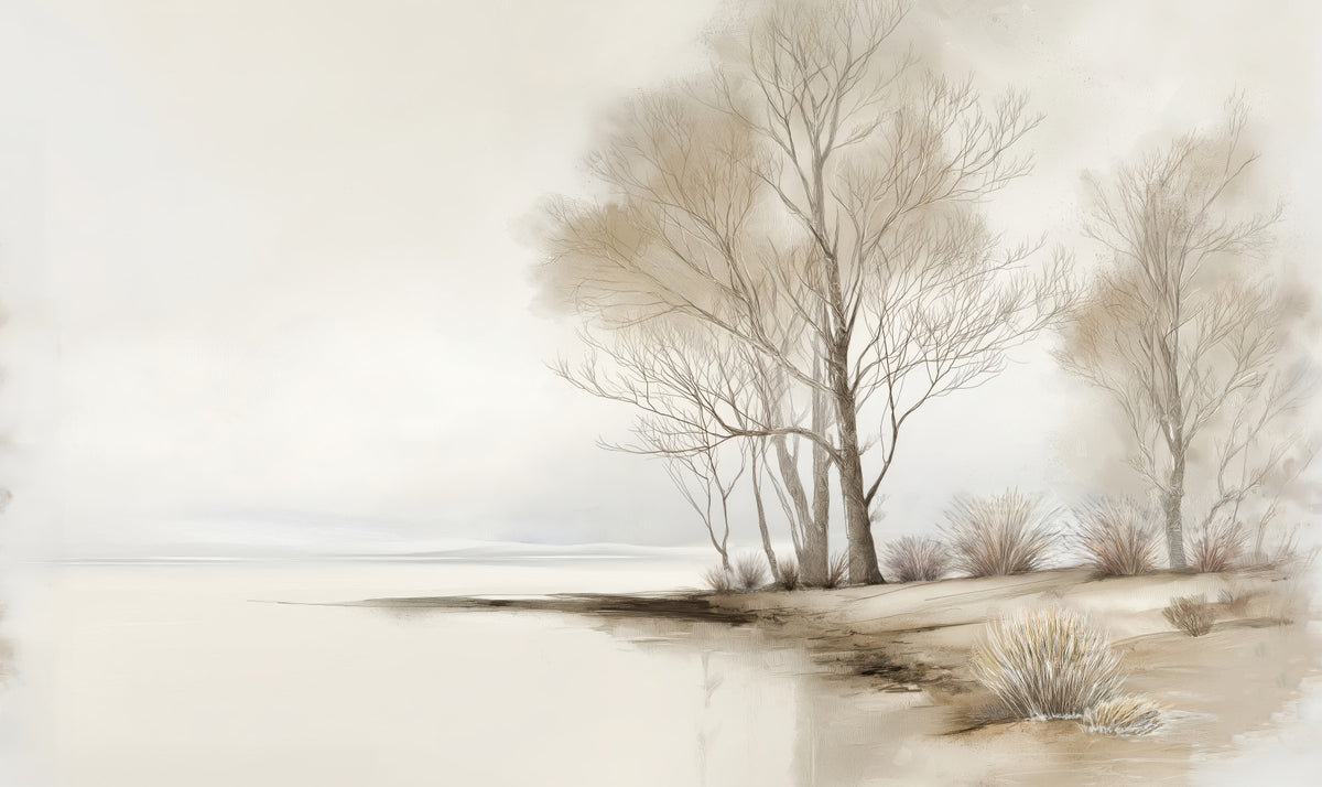 Winter Shoreline Trees Landscape Wall Mural in your room — zoomed