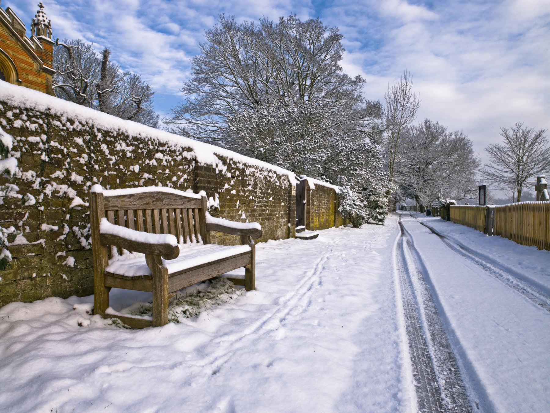Snowy Bench Retreat Wall Mural