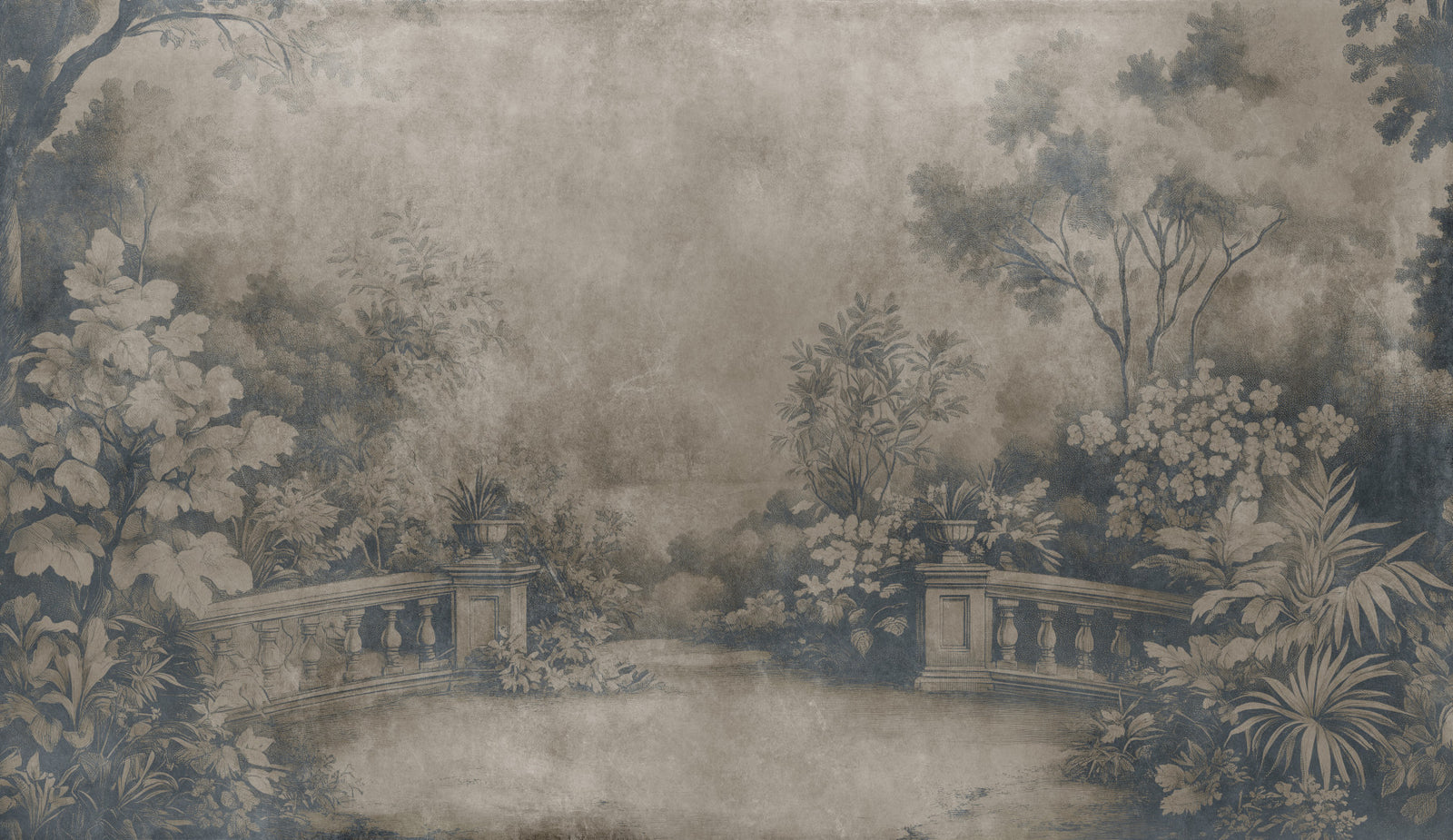 Old English Garden Fresco - Smoke Wall Mural