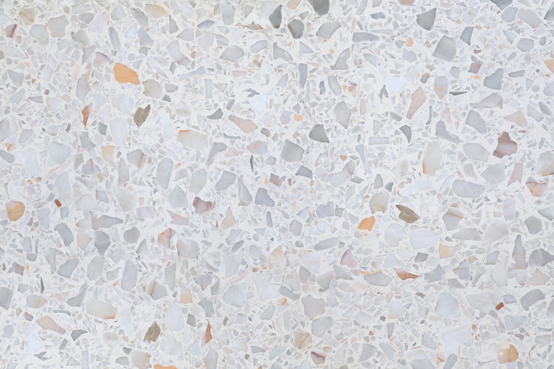 Soft-hued Modern Terrazzo wall mural with white chips.