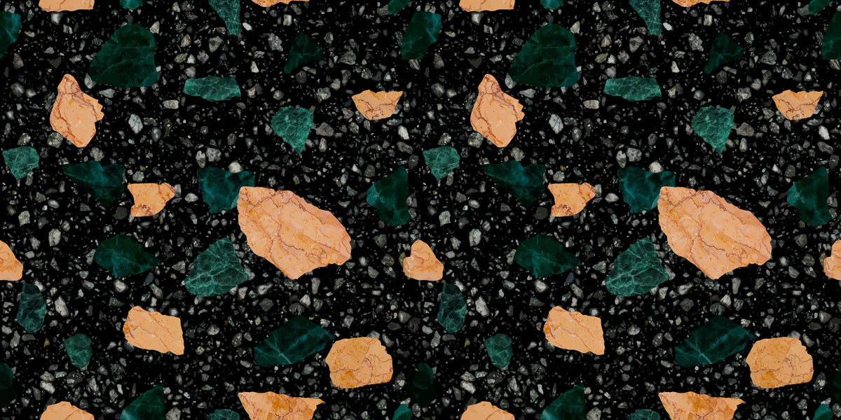 Midnight Stone Terrazzo Wallpaper in your room — zoomed