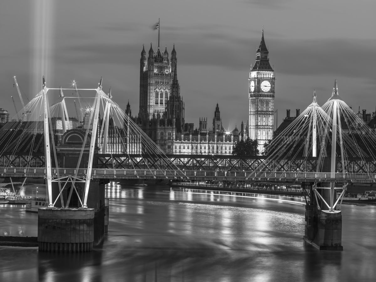 London's Monochrome Majesty Wall Mural in your room — zoomed