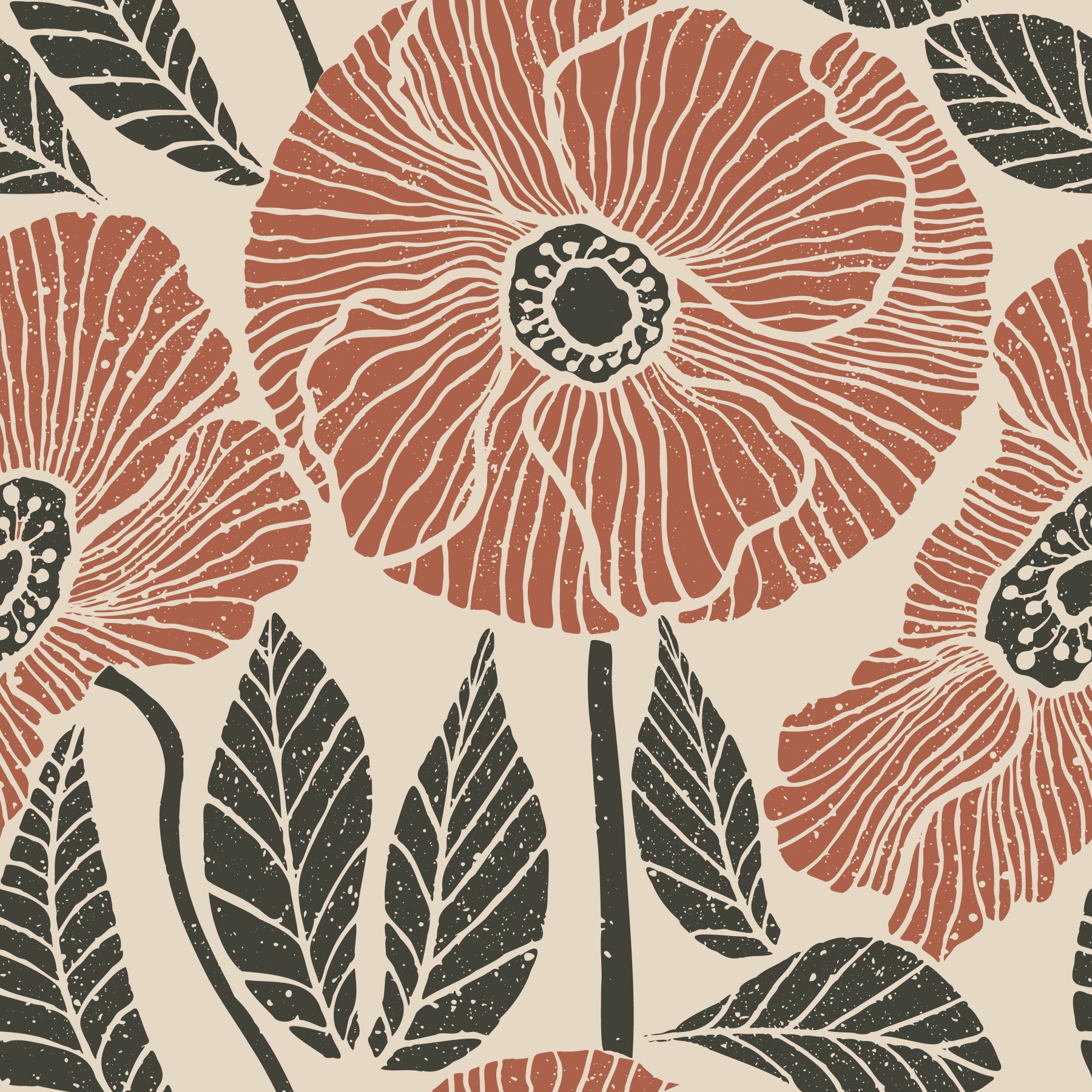 Poppy Floral Modern Rustic Block Wallpaper⁠