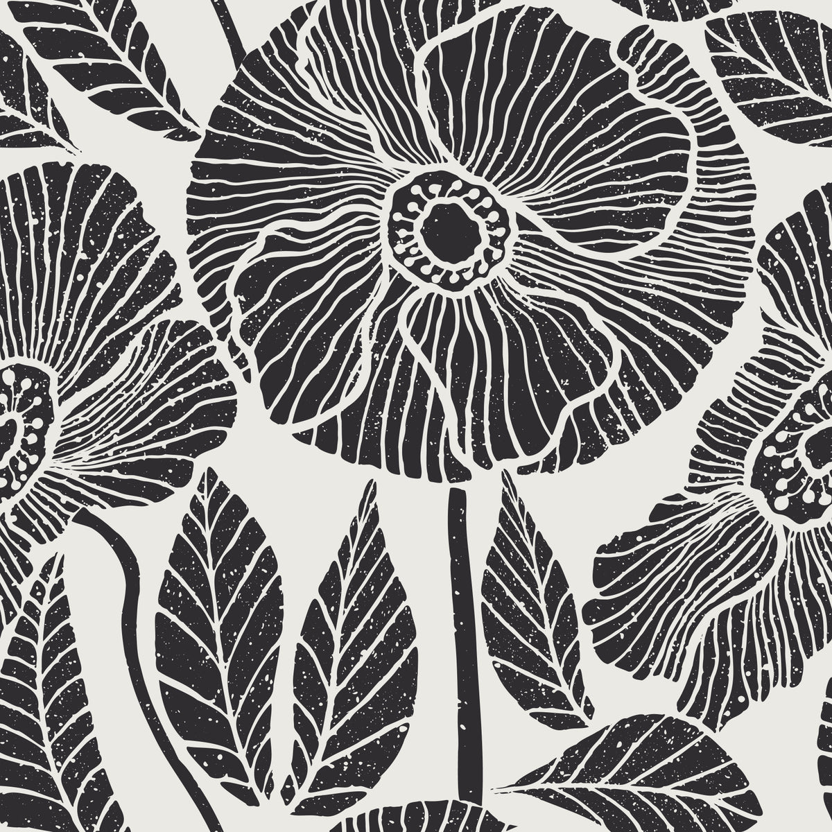 Poppy Floral Modern Black White Block Wallpaper⁠ in your room — zoomed