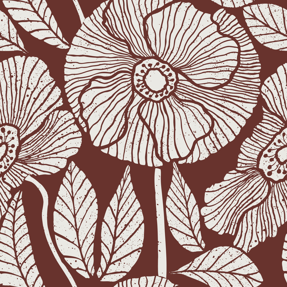 Poppy Floral Modern Burgundy Block Wallpaper⁠ in your room