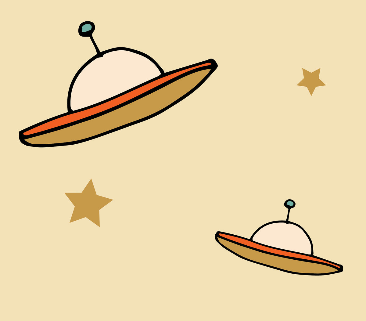 Minimal Vintage UFO Beige Wallpaper⁠ in your room — zoomed