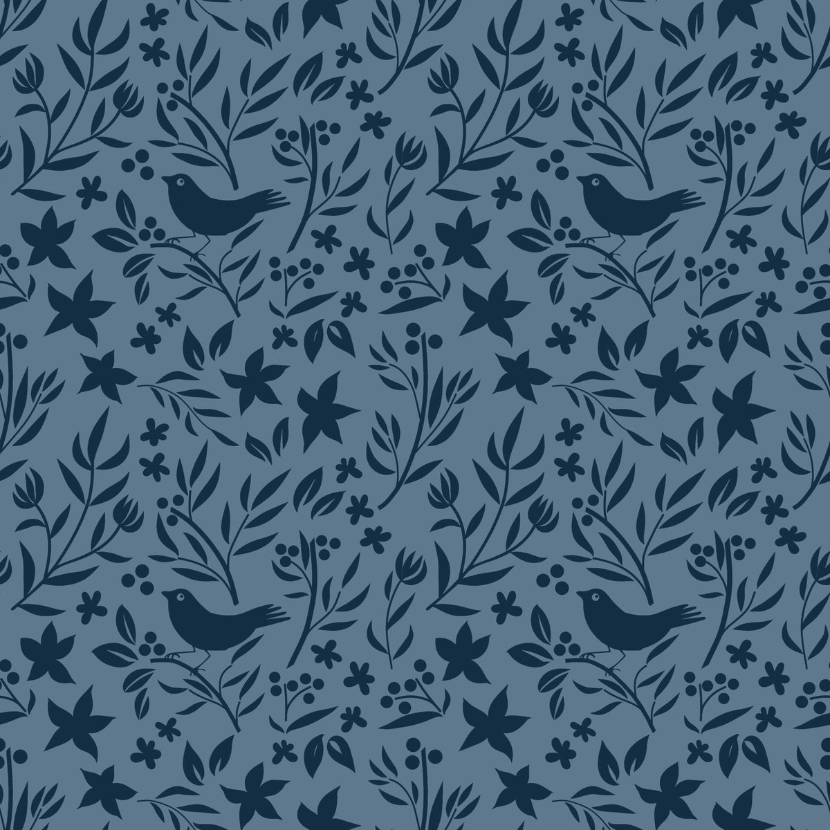 Blue Scandinavian Folk Bird Botanical Wallpaper⁠ in your room