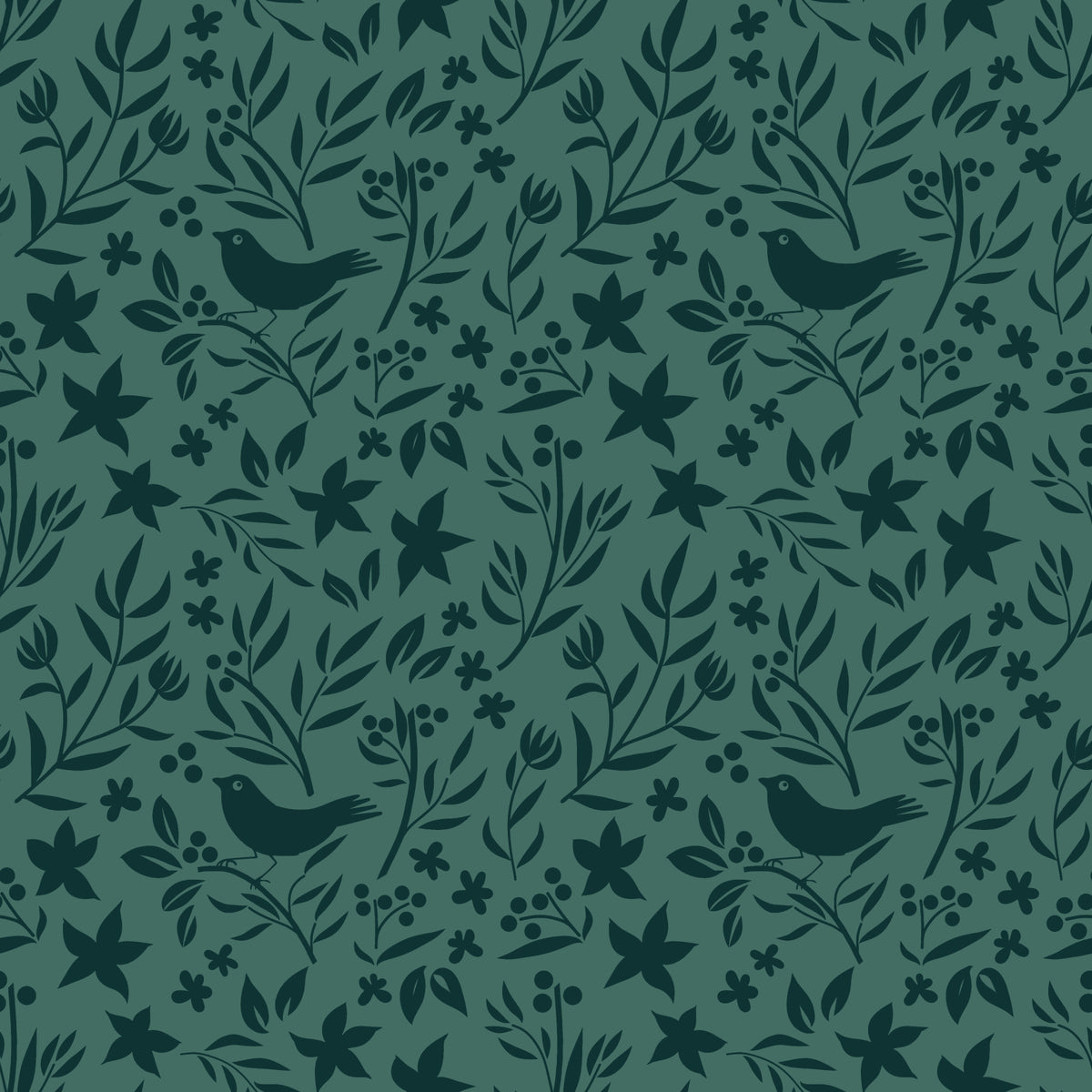 Green Scandinavian Folk Bird Botanical Theme Wallpaper⁠ in your room