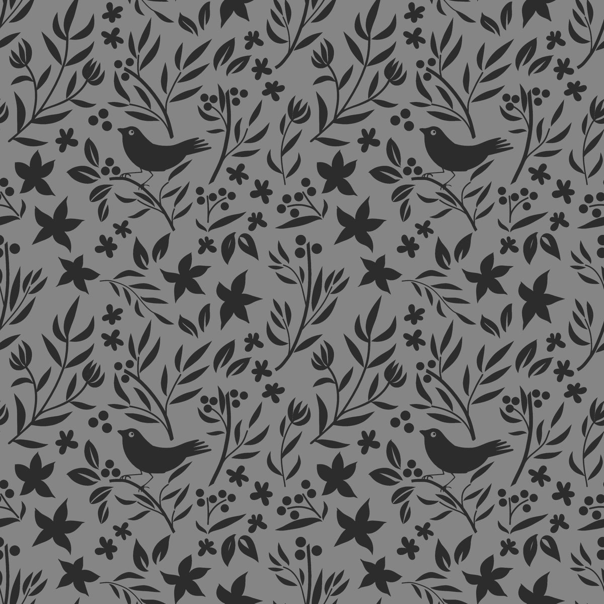 Gray Scandinavian Folk Bird Botanical Theme Wallpaper⁠ in your room
