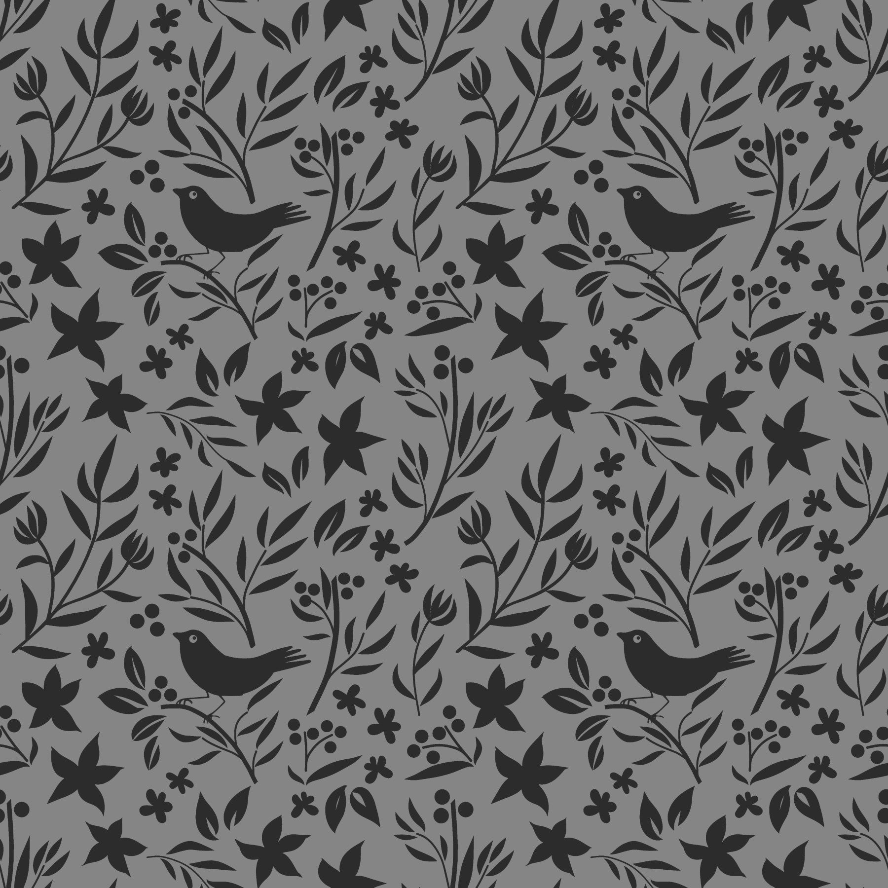 Gray Scandinavian Folk Bird Botanical Theme Wallpaper⁠