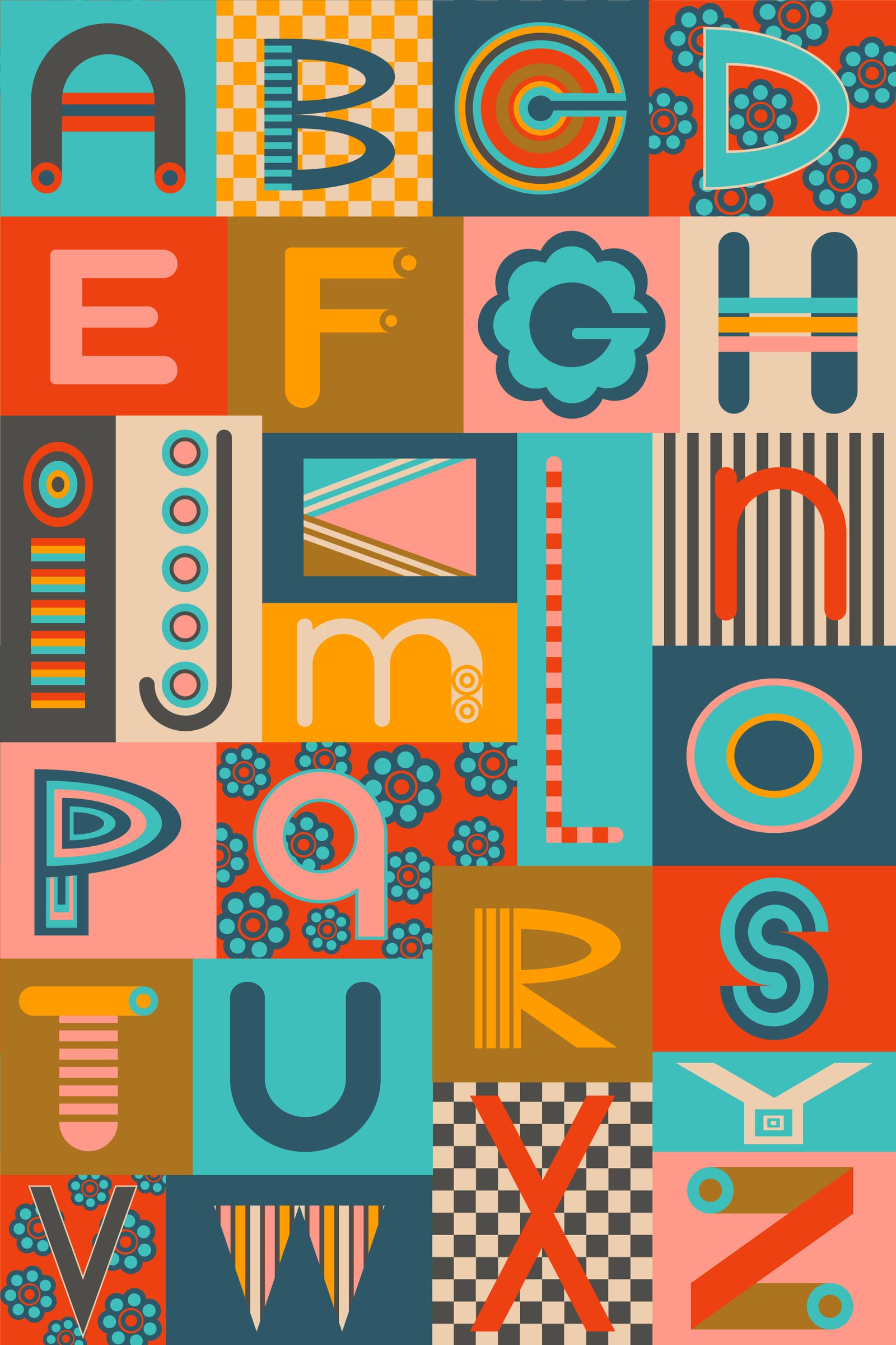 Geometric ABCs Retro Alphabet Graphic Lettering Postmodern Colors Wallpaper⁠ in your room