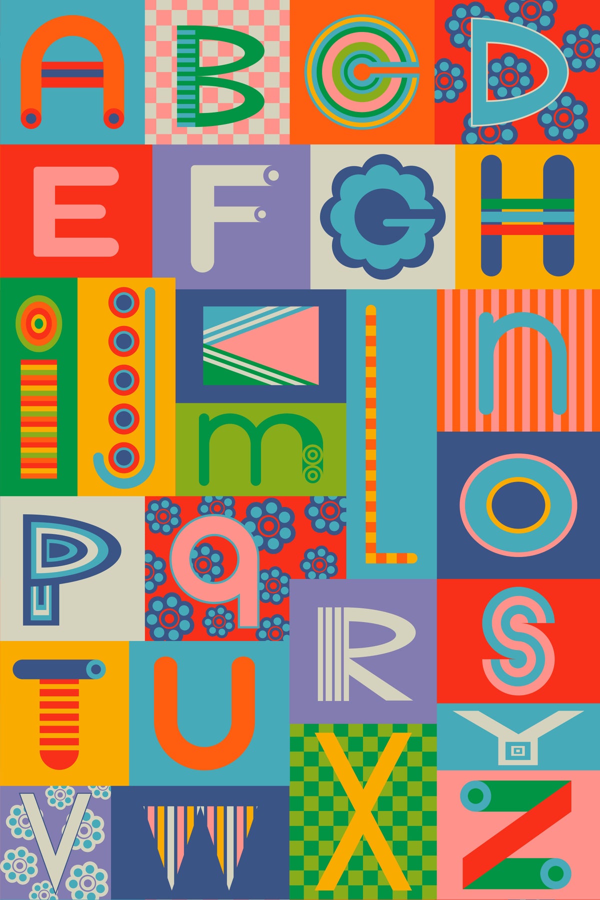 Geometric ABCs Retro Alphabet Graphic Lettering Rainbow Brights Colors Wallpaper⁠