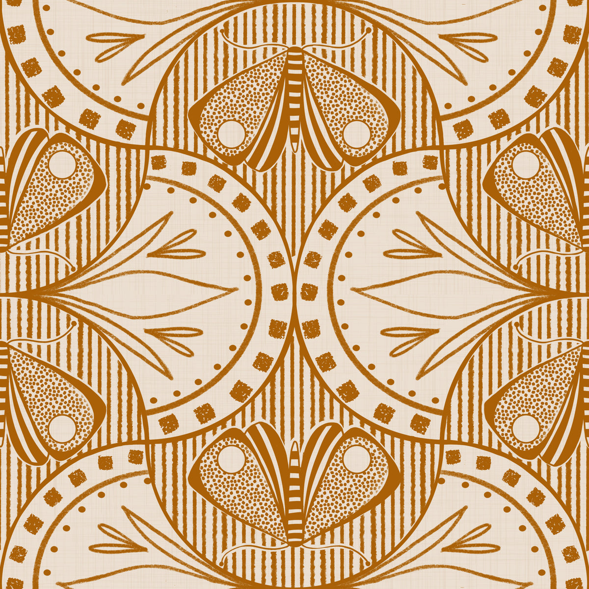 Art Nouveau Butterfly Floral in Cream Burnt Orange in your room — zoomed
