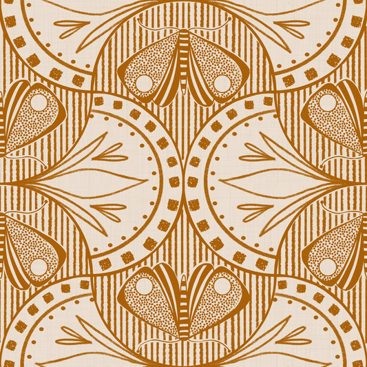 Art Nouveau Butterfly Floral in Cream Burnt Orange