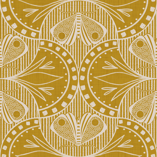 Art Nouveau Butterfly Floral Mustard Gold Wallpaper⁠
