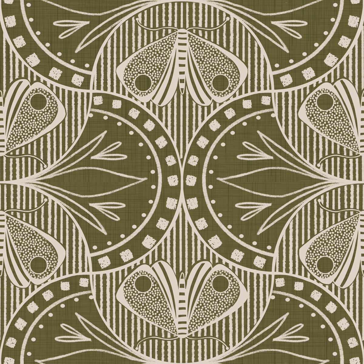 Art Nouveau Butterfly Floral in Olive Drab Wallpaper⁠ in your room — zoomed