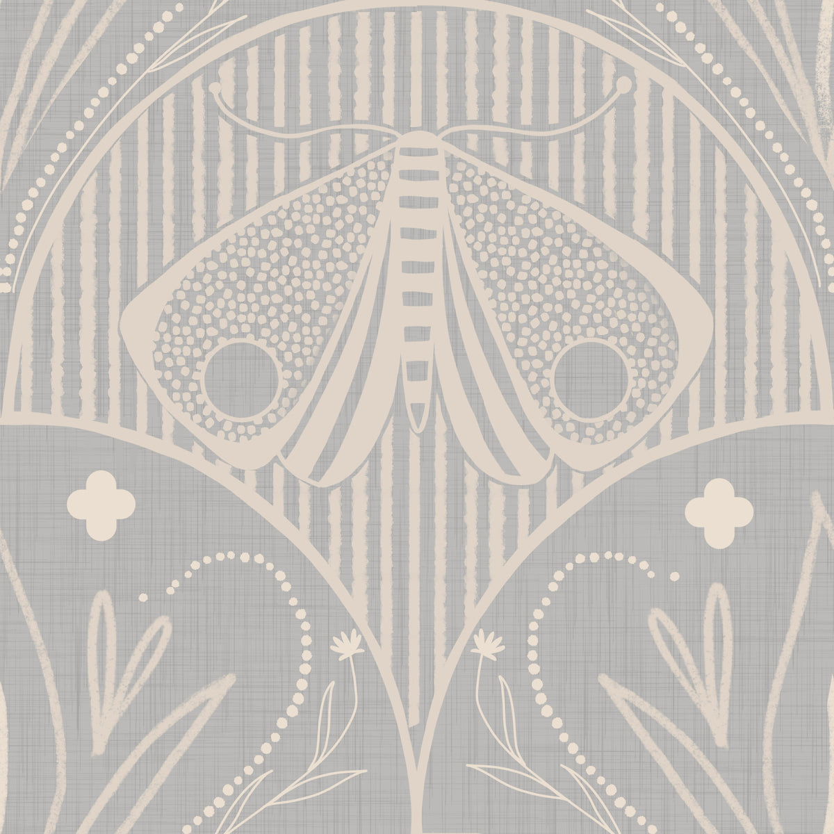 Boho Art Nouveau Scallop Butterfly Floral in Light Grey Wallpaper⁠ in your room